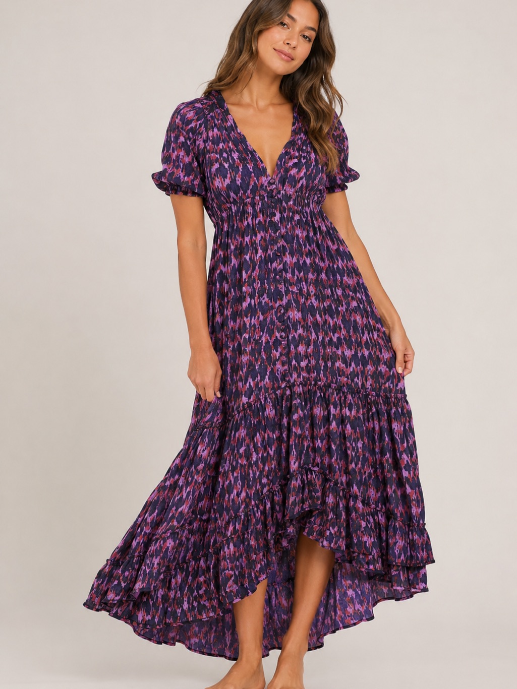 Anthropologie Purple  Pink Printed Maxi Dress